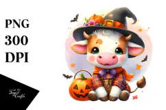 Cute Baby Cow Dressed for Halloween PNG Product Image 1