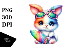 Crazy Cute Bunny with Surfboard, PNG Product Image 1