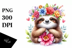 Vibrant Sloth with Flower Crown, Transparent PNG Product Image 3