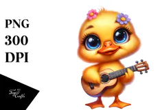 Goofy Cute Duck with Tiny Guitar PNG Product Image 1