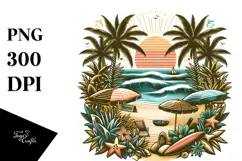 Vintage Tropical Beach, Transparent PNG Product Image 1