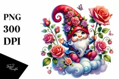 Detailed Gnome with Roses on Cloud PNG Product Image 1