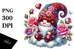 Detailed Gnome with Roses on Cloud PNG Product Image 1