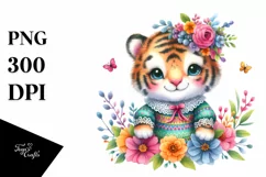 Smiling Baby Tiger with Whimsical Flowers | Sublimation | Product Image 3