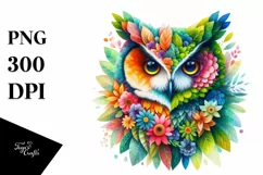 Vibrant Owl with 3D Flowers PNG Product Image 3