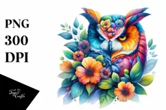 Vibrant Owl with 3D Flowers PNG Product Image 1