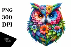Vibrant Owl with 3D Flowers PNG Product Image 1