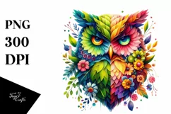 Vibrant Owl with 3D Flowers PNG Product Image 3