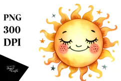 Watercolor Whimsical Sun, PNG Product Image 1
