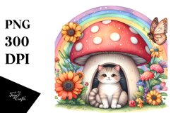 Illustration of Cat House with Large Mushroom and Colorful Product Image 1