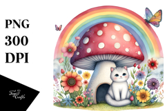Illustration of Cat House with Large Mushroom and Colorful Product Image 1