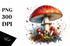 Detailed Mushroom with Watercolor Splash PNG Product Image 1