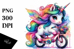 Colorful Baby Unicorn with Bicycle PNG Product Image 3