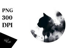Simple Black Cat, Watercolor PNG Product Image 1