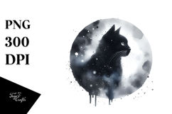 Simple Black Cat, Watercolor PNG Product Image 1