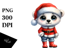 Watercolor Polar Bear Wearing Santa Suit Jeans Standing Up Product Image 1
