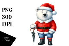 Polar Bear Santa Suit Watercolor Splash | Clipart Product Image 1