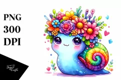 Cute Cartoon Snail with Flower Crown PNG Product Image 3