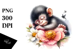 Digital Watercolor Baby Monkey PNG Product Image 1