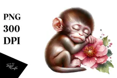 Digital Watercolor Baby Monkey PNG Product Image 1