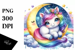 Baby Unicorn Smiling Moon | Sublimation | Clipart Product Image 1