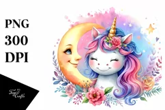 Baby Unicorn Smiling Moon | Sublimation | Clipart Product Image 3