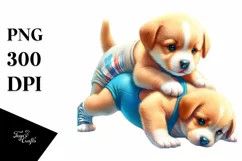 Baby Dog Playing Wrestling | Clipart Product Image 1