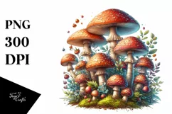 Detailed Mushroom with Watercolor Splash PNG Product Image 1