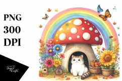 Colorful Autumn Cat House with Mushroom | Sublimation | Product Image 3