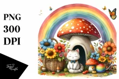 Colorful Autumn Cat House with Mushroom | Sublimation | Product Image 3