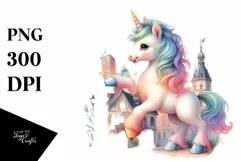 Pastel Unicorn Village Square PNG Product Image 3