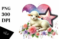 Cute Lamb with Heart on Star PNG Product Image 1
