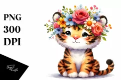 Vibrant Tiger with Flower Crown | Sublimation | Clipart Product Image 3