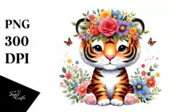 Cute Vibrant Flower Crown Tiger Clipart Product Image 1