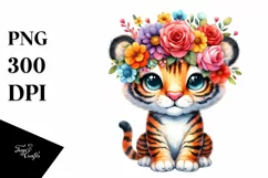 Cute Vibrant Flower Crown Tiger Clipart Product Image 1