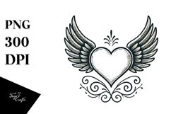 Hand Drawn Hearts with Wings PNG Product Image 1