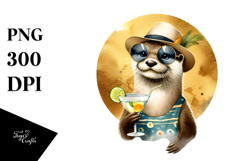 Hipster Otter Drinking a Cocktail, PNG Product Image 1
