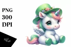 Cute Baby Unicorn Green Hat | Sublimation | Clipart Product Image 1
