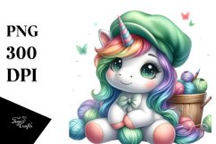 Colorful Baby Unicorn in Green Hat | Sublimation | Clipart Product Image 3