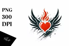 Simple Heart with Wings and Fire PNG Product Image 1