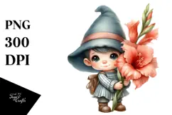 Baby Gnome with Gladiolus PNG Product Image 1