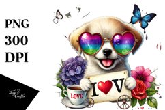 Detailed Puppy with Heart Sunglasses PNG Product Image 1
