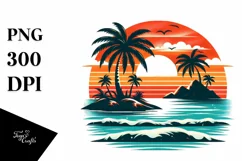Retro Tropical Island Sunset | Sublimation | PNG Clipart Product Image 1