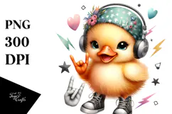Energetic Rocker Duck Illustration PNG Product Image 1