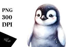 Digital Watercolor Baby Penguin PNG Product Image 1