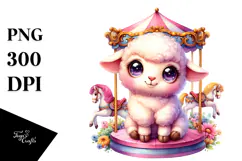 Smiling Cute Lamb with Carousel PNG Product Image 1