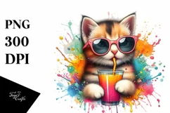 Colorful Kitten Drinking from Colorful Drink | Sublimation | Product Image 3