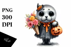 Watercolor Baby Seal Dressed Halloween Standing Up Human Product Image 1