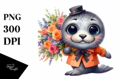 Baby Seal Halloween Flower Bouquet | Clipart Product Image 3