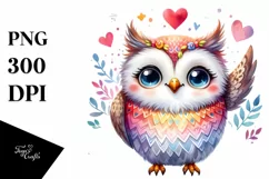 Whimsical Cute Owl Love Sign Watercolor Clipart Product Image 1